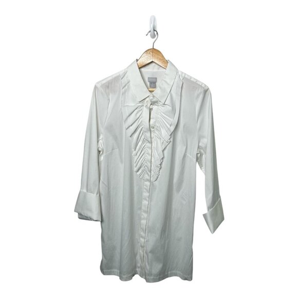 Chico's Tops - Chico's Ruffle Front Tunic Poplin Button-down | Sz 3= 16/18 Alabaster | NWTs